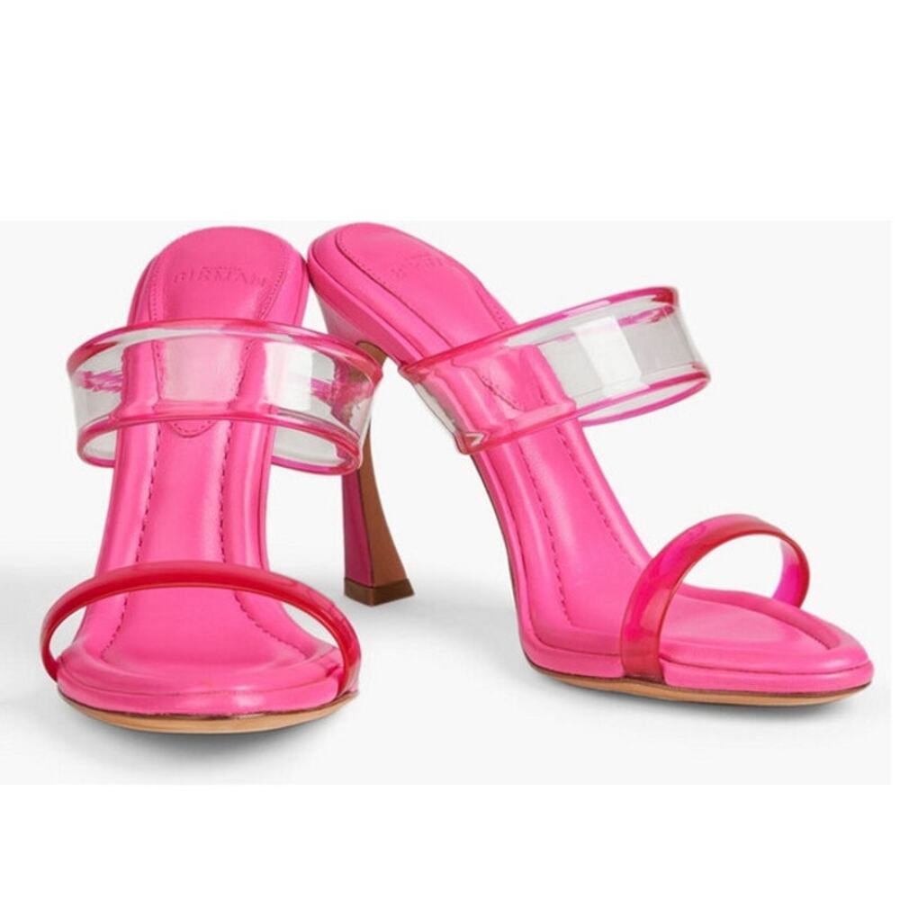 Alexandre Birman Joanna Sandal Womens 5 Pink Leather PVC Mules Barbiecore Chic